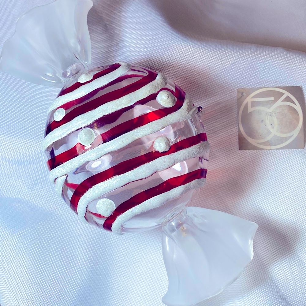 Dept 56 Christmas Candy Ornament Gift Box Red & White Glittered Peppermint Candy